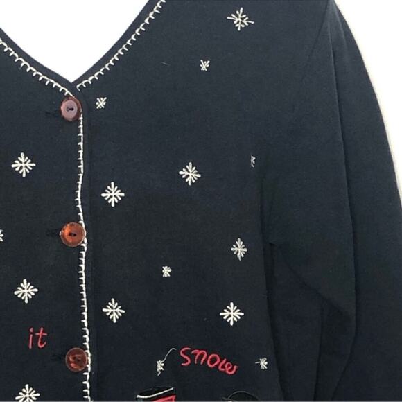 Vintage Paul Harris Let It Snow Cardigan L | 90s Snowman Ugly Christmas Sweater - Picture 11 of 16